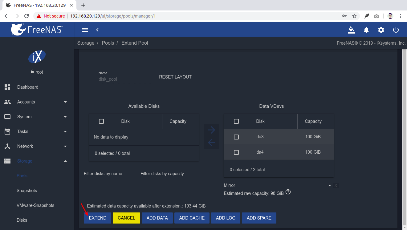 FreeNAS-LukmanLAB Extend Disk Pool 05