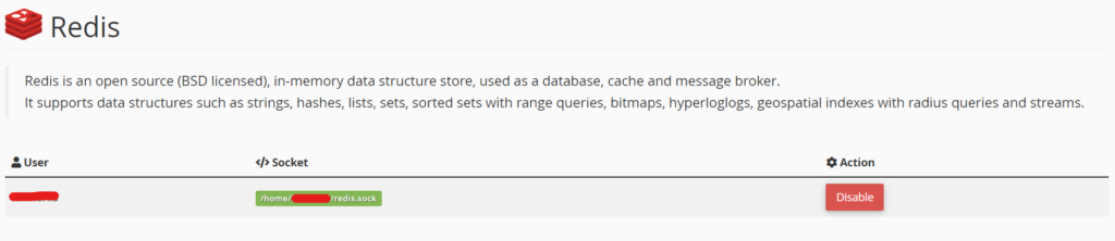 enable redis cpanel