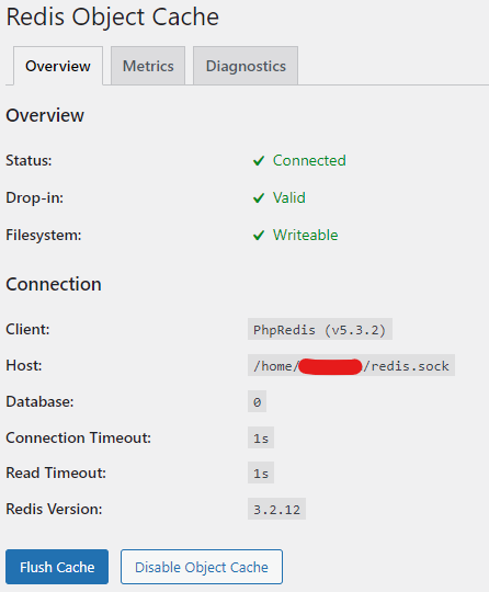 redis object cache enabled